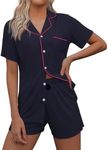 Ekouaer Women's Boxer Shortie Pajama Set Loungewear(Navy, Large)