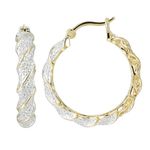 18k Yellow Gold Plated Bronze Diamond Accent Two Tone Twisted Hoop Earrings