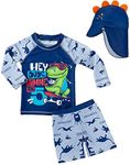 SGMWVB Baby and Toddler Boys' 3-Piece Swimsuit Set Bathing Suit with Hat, Sunglasses Dinosaur, 3-6 Months