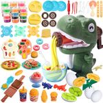 Crelloci Dinosaur Color Dough Kitchen Creation Set, Noodle Maker Machine, 5 Dino Egg Models, Food Modeling Pretend Play Toys, Deluxe Dough Tools Kit for Boys Girls Kids Ages 3+ (24 Colors Dough)