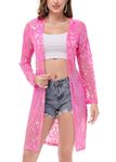 ANNA-KACI Women's Sparkly Sequin Cardigan Long Sleeve Open Front Glitter Kimono, Rose Pink, X-Large