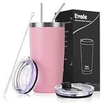 Livole 20OZ Thermal Travel Mug for Women, Men, Double Walled Coffee Mug, Insulated Vaccum Thermal Cup with Straw and Lid, 600ml Leakproof Stainless Steel Travel Mugs for Hot Cold Drinks, Pink