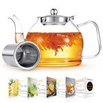 Glass Teapot, 1200ml Teapot, Tea Pot for Blooming Tea, Flowering Tea Pot Gift Set, Teapot with Infuser, Scale line Borosilicate Glass Teapot Stovetop Safe Cover Tea Brewer Guide, Teapots for 4-6 Cups