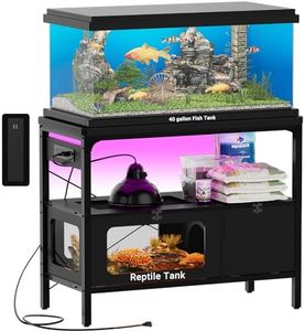 Hyomdeck 40 Gallon Fish Tank Stand with Reptile Tank and Power Outlet, Metal Aquarium Stand with Removable LED Light and Tortoise Habitat, Snake/Turtle Tank with Anti Escape Door, Acrylic Glass, Black