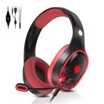 PC Gaming Headset, Wired Headset for PS5, PS4, Switch, Xbox One Headset with Stereo Sound, H-8 Foldable Over Ear Headphones with Noise Cancelling Mic, LED Light, Volume Control (Red)