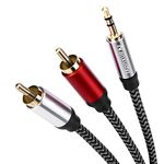 Nanxudyj 3.5mm to 2RCA Audio Cable 1ft, Nylon-Braided 3.5mm AUX to 2 RCA Audio Cable for Stereo Receiver Speaker Smartphone Tablet HDTV MP3 Player & More Stereo Cable Audiophiles Headphone RCA Cable