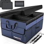 FORTEM Car Trunk Organizer, Collapsible Multi Compartment Car Organizer, Foldable SUV Storage for Car Accessories for Women Men, Non Slip Bottom, Securing Straps, Soft Cover 65L (Blue, Large)