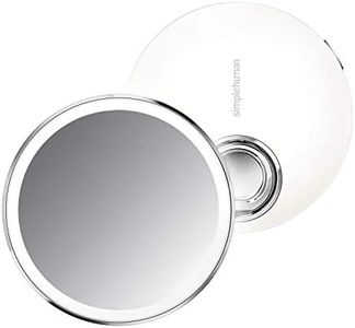 simplehuman Lighted Compact Makeup Magnifying Mirror with Light, Round, Travel Size, White Stainless Steel