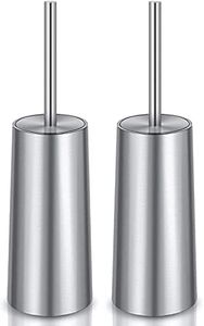 IXO Toilet Brush and Holder, 2 Pack Toilet Brush with 304 Stainless Steel Long Handle, Toilet Bowl Brush for Bathroom Toilet-Ergonomic, Elegant,Durable (Silver)