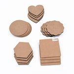 IVEI MDF Board DIY Coasters - MDF Plain Wooden Coasters in Mixed Shapes - Blank Cutouts for Painting, Wooden Sheet Craft Board for Resin Art & Fluid Art, Decoupage, Mandala Art, Pyrography - Set of 20