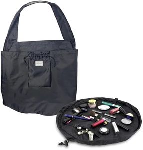 Lay-n-Go Cosmo Drawstring Cosmetic & Makeup Bag Organizer - Portable Drawstring Makeup Bag w/Zipper Pocket, Makeup Loops & More - Durable, Machine Washable Makeup Bag for Travel (20”, Black)