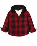 Toddler Baby Boy Girl Sherpa Fleece Lined Full-Zip Up Hooded Sweatshirt Plaid Flannel Shirt Jacket Shacket Red 5T