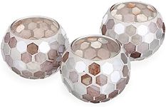 OwnMy Set of 3 Mosaic Glass Tea Light Holders Round Bowl Votive Candle Holders Pillar Candle Stands, Glass Mosaic Tealight Holders Potted Plant Bowl Vase Candle Centerpiece for Dining Table Wedding