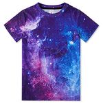 uideazone Galaxy T-Shirt for Boys Girls Unisex 3D Printed Graphic Tee Shirt Casual Short Sleeve Shirt for Summer 9-12 Years