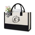 TOPDesign Initial Canvas Tote Bag, Personalized Present Bag, Suitable for Wedding, Birthday, Beach, Holiday, is a Great Gift for Women, Mom, Teachers, Friends, Bridesmaids (Letter C)