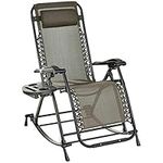 Outsunny 2 in 1 Adjustable Zero Gravity Reclining Lounge Chair Garden Recliner and Rocker Foldable Sun Lounger Napping Seat w/Headrest & Tray Grey