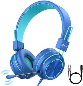 iClever HS21 Kids Headphones with Microphone for Virtual School- Rotatable Extendable Mic - 94 dB Volume-Safe Headphones for Kids, Wired Foldable Kids Gaming Headset for PS4/Xbox One/Switch/PC/Tablet