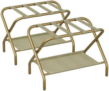 Smart FENDEE Set of 2 Luggage Racks for Guest Room, Gold Folding Suitcase Stand with Fabric Shelf, Steel Portable Luggage Stand Bedroom, Hotel, Easy Assembly, Hold up to 110 lb, Bronze