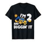 Two 2nd Birthday Boy Digger Boy Construction 2 Years Old T-Shirt