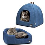 Premium Pet Beds for Cats and Small Dogs, Cat Bed Cave, Enclosed Small Animal Bed, Covered Cat Bed, Indoor,Cat Tent, Kitten Bed, Cat Hut with Removable Washable Cushioned Pillow, (Medium, Blue)