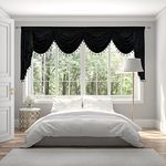 OYRING Black Rod Pocket Velvet Window Curtains Valance for Living Room - Large Waterfall Valance for Bedroom (1 Panel, Black, W110)