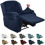 MAXIJIN Velvet 4 Piece Recliner Cover Stretch Plush Soft Cover for Recliner Chair Thick Soft Recliner Chair Slipcover Separate Chair Cover for Recliner with Side Pocket (Recliner, Navy Blue)