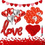 ZXShow Valentines Decorations Balloons with 1000 Rose Petals + 1 Love Balloon + 1 Heart Garland Banner + 6 Heart Foil Balloons + 16 Red Latex Balloons + 2 Confetti Balloons + Balloon Pump for Wedding