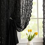 ZEYUMEE Black Lace Curtains 63 inches Length Elegant Vintage Floral Sheer Curtain Panels for Halloween Luxury Gothic Curtains for Bedroom Witchy/Goth Room Decor, 52 x 63 Black