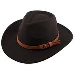 The Tie Hub Cowboy Black Fedora Hat with Brown Belt Western Wide Brim Hat
