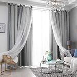 MINGPINHUIUS Star Curtain Blackout Curtains for Kids Girls Bedroom Living Room Double Layer Stars Curtains Elegant Drapes Star Window Curtain with Net Sheers, 2 Panels (Grey, 52" W x 96" L)