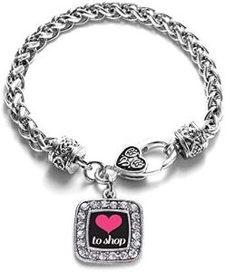 Inspired Silver - Love to Shop Braided Bracelet for Women - Silver Square Charm Bracelet with Cubic Zirconia Jewelry