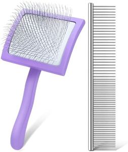 WOPQAEM Slicker Brush for Dogs, Long Pin Dog Grooming Brush for Goldendoodles, Poodles, Doodles & More, Includes Bonus Pet Comb, Perfect for De-Shedding, Dematting & Reducing Tangles. Large, Purple
