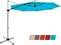 DORTALA 11 Ft Patio Offset Cantilever Umbrella w/ Cross Base, Outdoor Round Hanging Market Umbrella, Outdoor Umbrella with Crank Lift and Step Pedal, 360 Degree Rotation, Polyester Canopy Garden Umbrella with Aluminum Pole for Garden, Backyard, Navy Blue