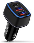 AILKIN 56W PD USB C Car Charger, Type-C Super Fast Power Charging Block 3-Port USB A & USBC Auto Cargador Carro Lighter Adapter for iPhone, iPad, Galaxy, LG, Google Pixel, Moto, USB-C&A Port