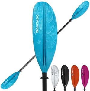 WONITAGO Kayak Paddle with Aluminium Shaft and PP Enhance Blade, Lightweight Kayaking Oar, Adjustable 240-260 cm/94-102 Inches, Blue&White