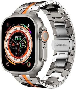Fullife Compatible with Apple Watch 49mm 45mm 44mm 42mm Metal Strap,Stainless Steel Link Bracelet Straps Replacement Band for iWatch Ultra 2/Ultra Series SE/9/8/7/6/5/4/3/2/1,Titanium/Orange