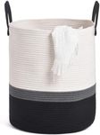 MONKISS Large Laundry Hamper,Tall Cotton Laundry Basket with Handles,Woven Rope Storage Basket for Blanket, Dirty Clothes in Living Room, Bathroom, Bedroom-55L White & Black