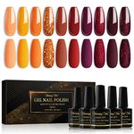 Shining She Nail Polishes Set, 10 Colours Yellow Orange Red Glitter Gel Polish Set Soak-Off UV/LED Nail Polish Gel for Autumn Winter Halloween, 8ML