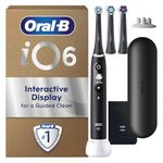 Oral-B iO6 Electric Toothbrushes For Adults, 3 Toothbrush Heads, Travel Case & Toothbrush Head Holder, 5 Modes With Teeth Whitening, 2 Pin UK Plug, Black