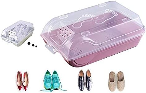 FURN ASPIRE Set Of 4 Plastic Rectangular Stackable Shoe Storage Boxes With Lids And Ventilation Holes (Pink, Set Of 4), 14.76 x 4.92 x 8.86 Centimeters