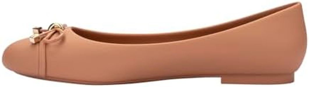 Melissa Doll V Jelly Flats for Women - Soft & Flexible Ballet Flats for Women, Bow Applique, Slip-on Closed-Toe Women’s Jelly Shoes, Dark Beige, 8