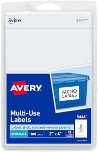 Avery Printable All-Purpose Removable Labels, 2" x 4", White Labels, Write or Print, Great for Organization Projects, 100 Customizable Blank Labels (5444)