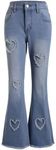 Milumia Girl's Ripped Flare Bell Bottom Jeans High Waist Denim Pants with Pockets Blue Heart 10Y