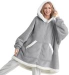 Bedsure Blanket Hoodie - Wearable Blankets for Women with Zipper as Gifts for Mom & Girlfriend, Cozy Men Sherpa Hoodie Jacket, Grey