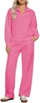 GRAPENT Womens Pink Tracksuit Sweatshirt Women And Sweatpants Spring 2 Piece Outfits for Women 2024 Two Piece Sets for Women Fall 2 Piece Lounge Set Women Pink Size Large US Size 12 to Size 14