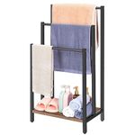 3 Tier Freestanding Towel Rack, Towel Rail Metal Ladder Towel Holder Drying Stand with 3 Towel Rails and Storage Shelf, Bathroom Accessories Organizer for Bath Storage & Hand Towels, Washcloths, Brown