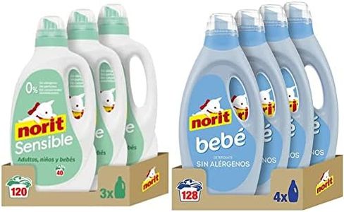 NORIT Sensible - Detergente Líquido Hipoalergénico sin perfume,Pack de 3 X 2120 Ml, 6360 Mililitros & Bebé - Detergente Líquido para Ropa de Bebé, Pack de 4 Unidades de 1125 Mililitros,4500 Mililitros