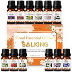 SALKING Floral Essential Oils Gift Set 12 x 10 ML, 100% Pure Natural Fragrance Oil Aromatherapy Oils Set, Premium Scented Oils for Oil Diffusers - Lavender, Rose,Geranium, Jasmine, Chamomile, Neroli