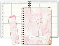 Elan Publishing Company HARDCOVER 6 Period Teacher Lesson Plan - Days Vertically Down The Side with Bonus Clip-in Bookmark (Pink Marble)