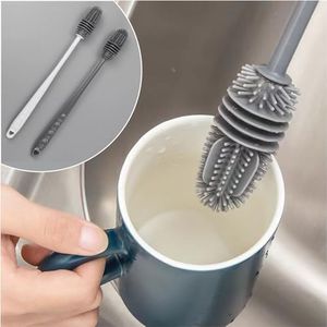 Silicone Bottle Brush,Long Handled Silicone Bottle,Perfect for Cleaning Brush Cleaning vases, Sports Bottles, Glassware Water Bottles, Suitable for Cleaning Narrow Neck Container (2 PCS Grey White)